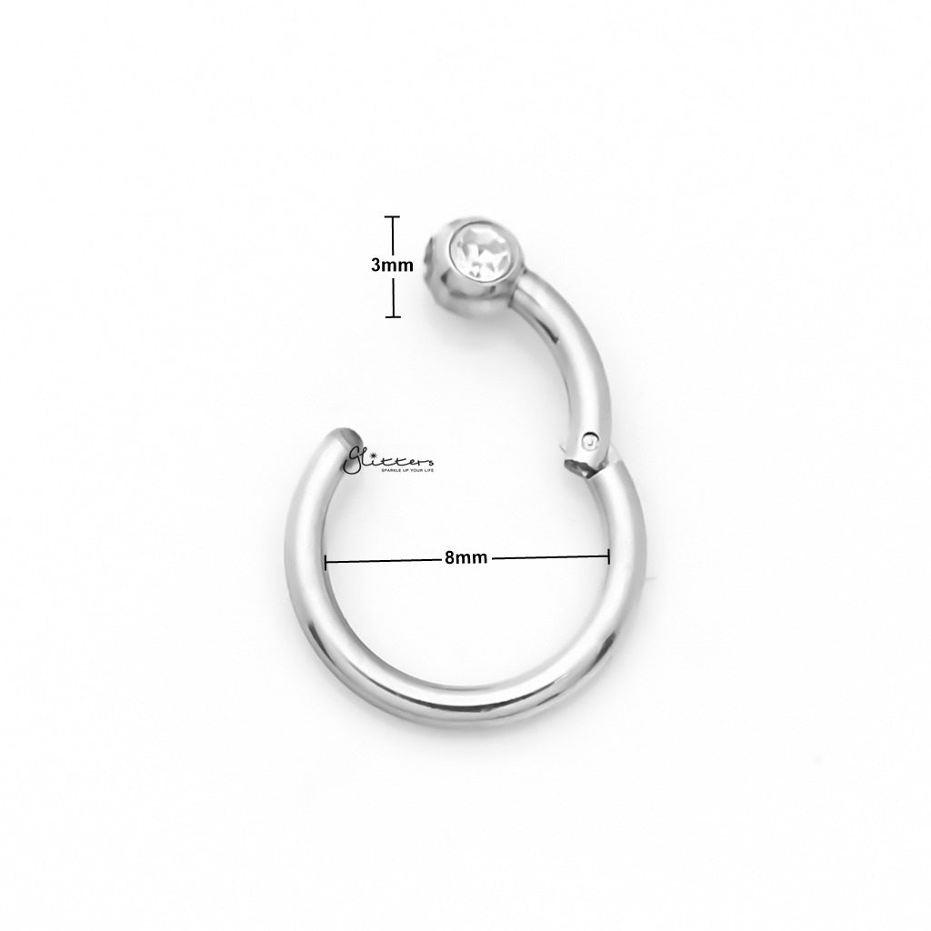 Surgical Steel Hinged Segment Hoop Ring with Clear Gem Ball - Black-Body Piercing Jewellery, Cartilage, Crystal, Daith, Nose, Septum Ring-NS0103-S2-2_New_f498d134-2872-4f64-9b88-ff4eadde5961-Glitters