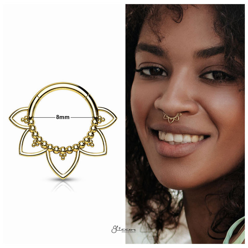 Filigree Hinged Segment Hoop Ring - Gold-Body Piercing Jewellery, Cartilage, Daith, Nose, Septum Ring-1-Glitters