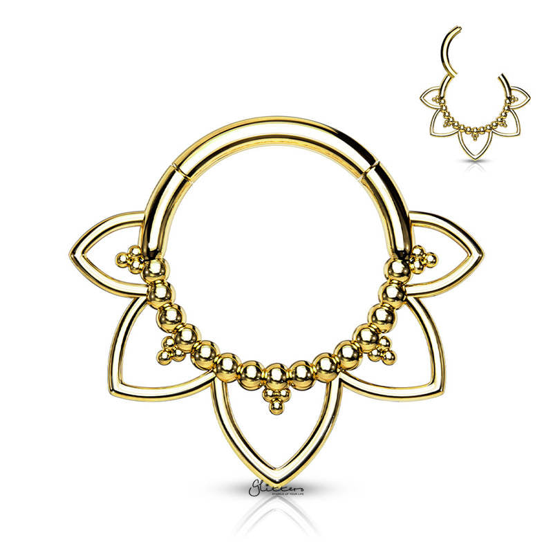 Filigree Hinged Segment Hoop Ring - Gold-Body Piercing Jewellery, Cartilage, Daith, Nose, Septum Ring-NS0108-G-Glitters