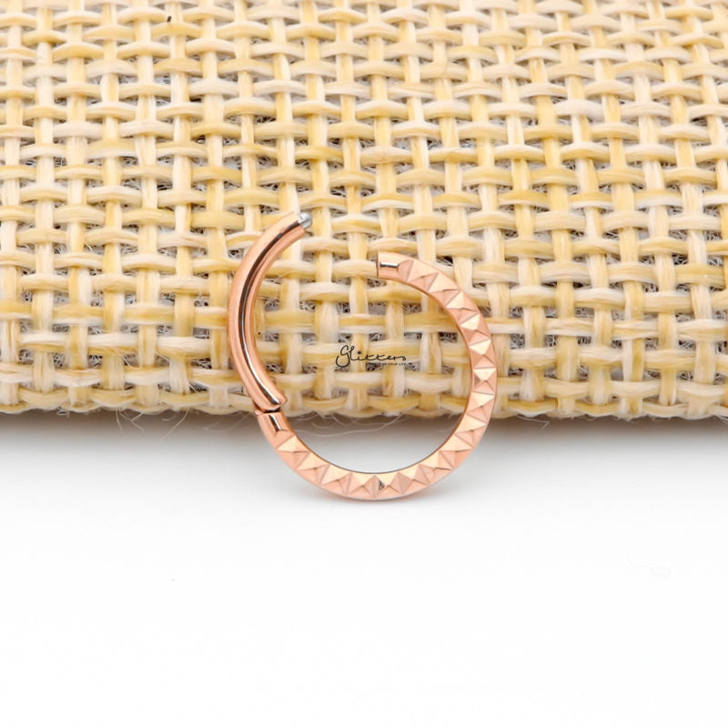 Front Facing Pyramid Laser Cut Titanium Hinged Segment Hoop Ring - Rose Gold-Body Piercing Jewellery, Cartilage, Daith, G23 Titanium, Septum Ring-NS0127-RG3_800-Glitters