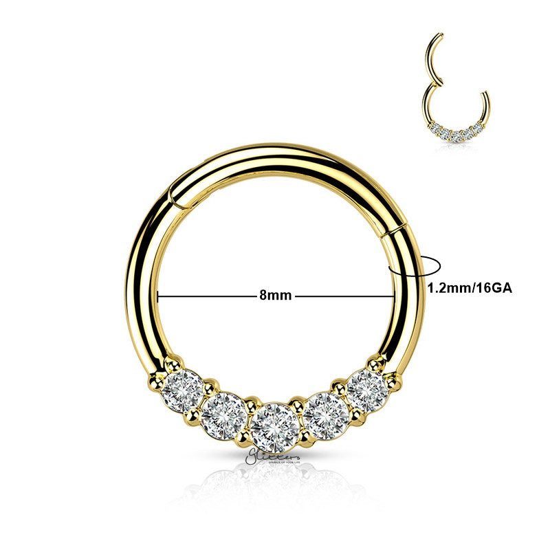 5 CZ Hinged Segment Septum Ring - Gold-Body Piercing Jewellery, Cartilage, Cubic Zirconia, Daith, Septum Ring-NS0132-G2_New-Glitters