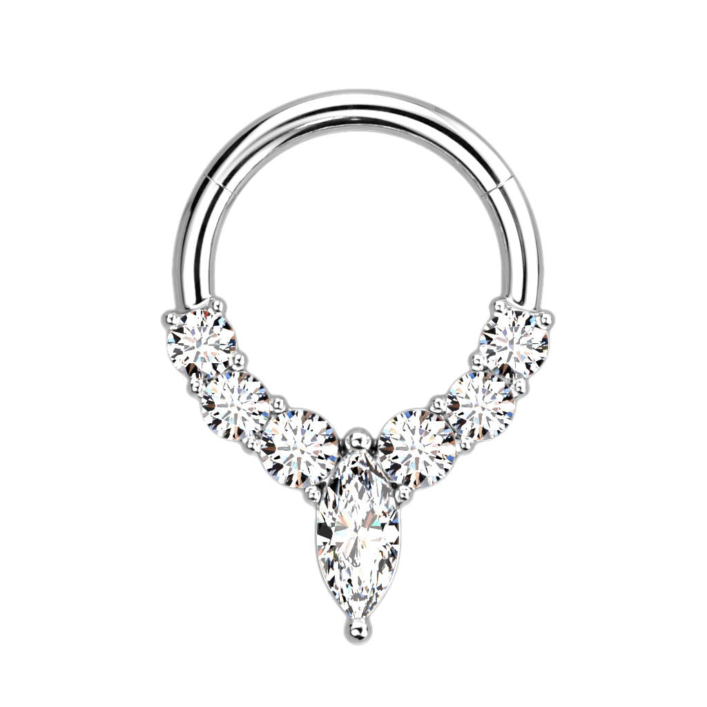 Marquise Center CZ Hinged Segment Septum Ring-Body Piercing Jewellery, Cartilage, Cubic Zirconia, Daith, New, Septum Ring-NS0137-S3_1-Glitters