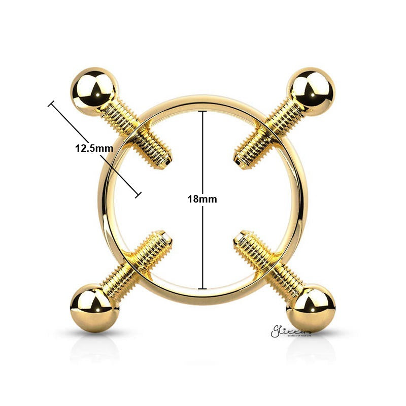 Non-Piercing Adjustable Nipple Clamp with 4 Screws - Gold-Body Piercing Jewellery, Nipple Barbell, Non-Pierced-Non-PiercingAdjustableNippleClampwith4Screws-gold_New-Glitters