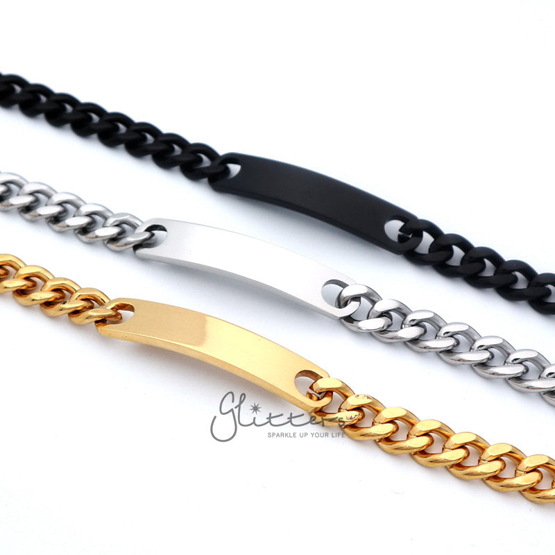 Stainless Steel Men's ID Bracelet 9mm Width + Engraving-Engraved Bracelet, Engraving, Personalized-SB0014_1_becc58d4-d301-4580-8e67-5a2af19e6618-Glitters