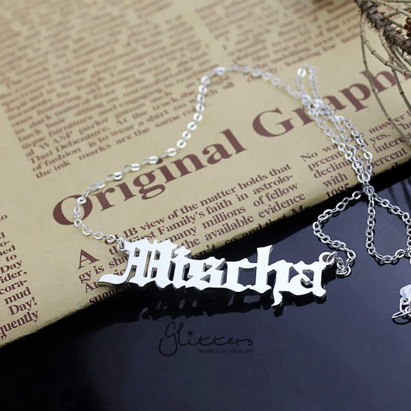 Personalized Sterling Silver Name Necklace-Old English-name necklace, Personalized, Silver name necklace-SCRIPT9-3-3-Glitters