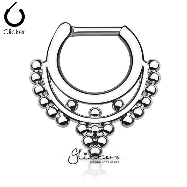 Beaded Collar 316L Surgical Steel Septum Clicker-Body Piercing Jewellery, Nose, Septum Ring-SEP-31-ST-2-Glitters