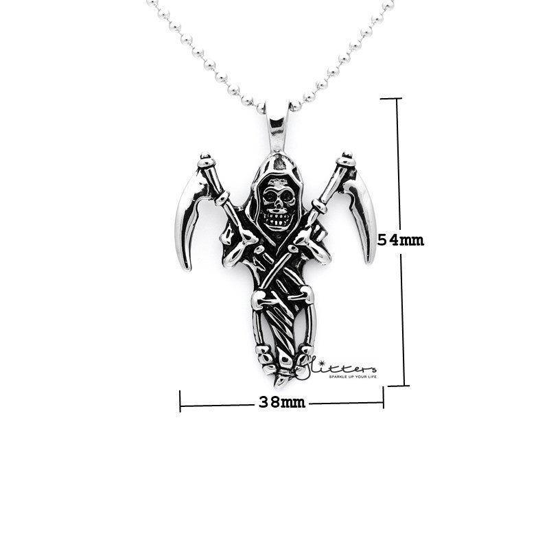Stainless Steel Antiqued Grimm Ripper Skeleton Skull Pendant-Jewellery, Men's Jewellery, Men's Necklace, Necklaces, Pendants, Stainless Steel, Stainless Steel Pendant-SP0269_800-02_New-Glitters