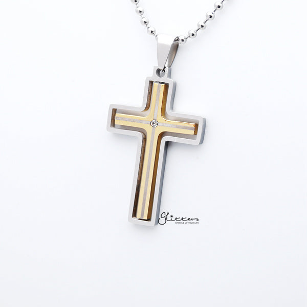 Stainless Steel Two Tone Cross with Rotatable Cross Pendant-Jewellery, Men's Jewellery, Men's Necklace, Necklaces, Pendants, Stainless Steel, Stainless Steel Pendant-SP0270-G-Glitters
