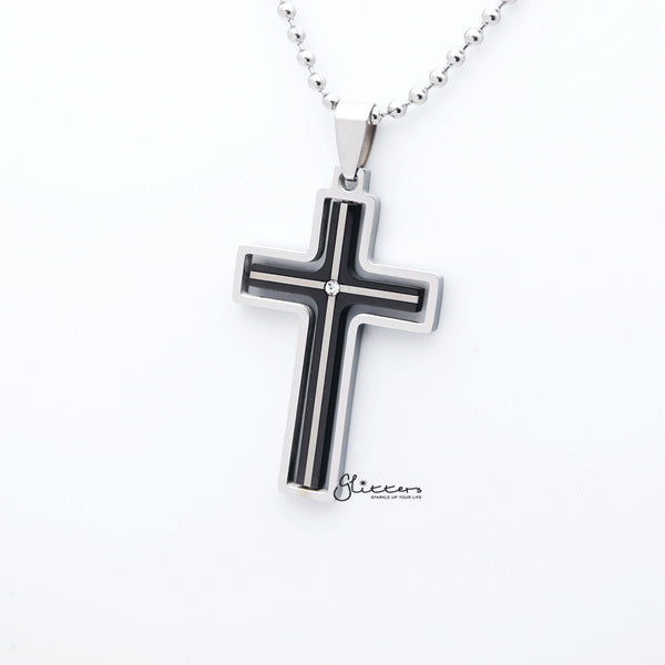 Stainless Steel Two Tone Cross with Rotatable Cross Pendant-Jewellery, Men's Jewellery, Men's Necklace, Necklaces, Pendants, Stainless Steel, Stainless Steel Pendant-SP0270-K-Glitters