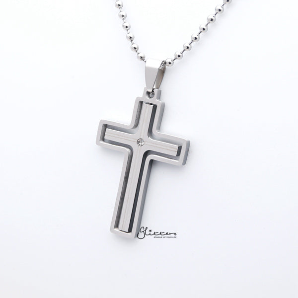 Stainless Steel Two Tone Cross with Rotatable Cross Pendant-Jewellery, Men's Jewellery, Men's Necklace, Necklaces, Pendants, Stainless Steel, Stainless Steel Pendant-SP0270-S-Glitters