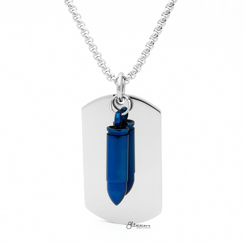 Stainless Steel Dog Tag with Bullet Pendant - Blue-Jewellery, Men's Jewellery, Men's Necklace, Necklaces, Pendants, Stainless Steel, Stainless Steel Pendant-SP0287-B_1-Glitters