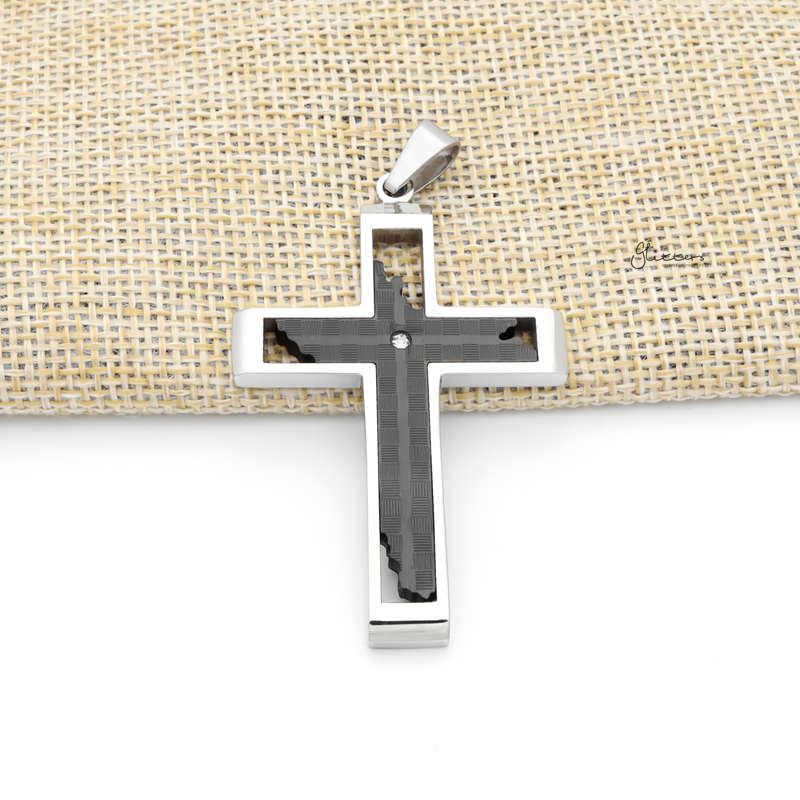 Stainless Steel Cross Pendant with CZ - Black-Cubic Zirconia, Jewellery, Men's Jewellery, Men's Necklace, Necklaces, Pendants, Stainless Steel, Stainless Steel Pendant-SP0305-K1_800-Glitters