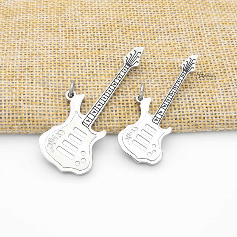 Stainless Steel Electric Guitar Pendant - Silver-Jewellery, Men's Jewellery, Men's Necklace, Necklaces, Pendants, Stainless Steel, Stainless Steel Pendant-SP0315-1_800-Glitters