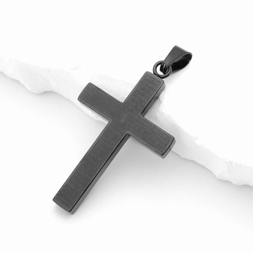 Lord's Prayer Cross Pendant - Black-Pendants-1-Glitters