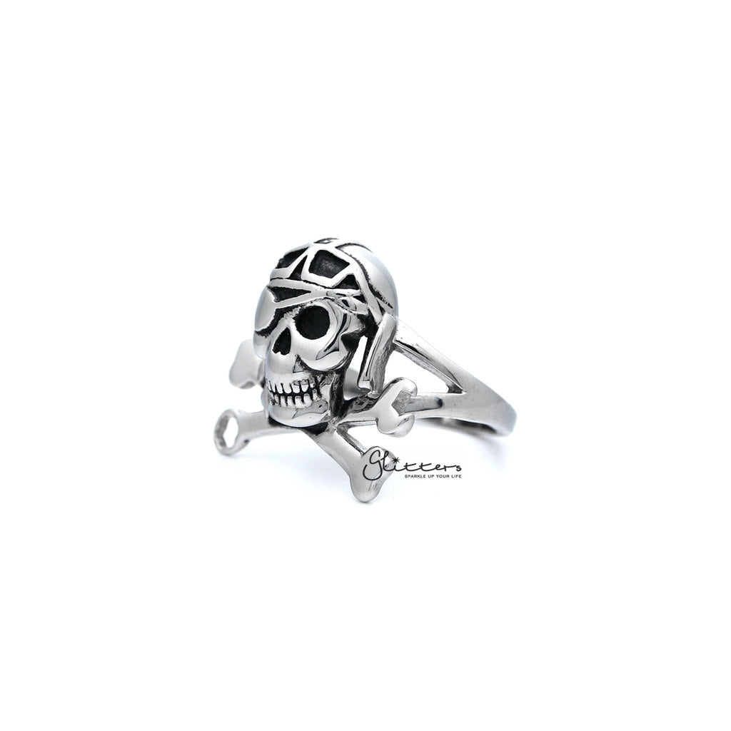 Men's Stainless Steel Skull with Bone Casting Rings-Jewellery, Men's Jewellery, Men's Rings, Rings, Stainless Steel, Stainless Steel Rings-SR0041_1000-02-Glitters