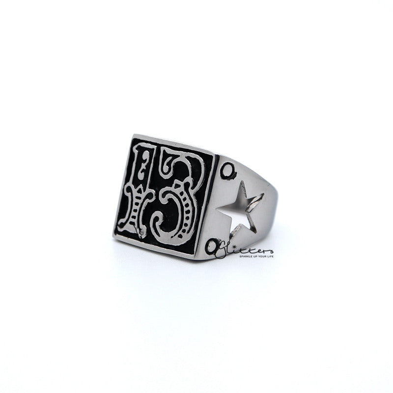 Stainless Steel Antiqued Number #13 Casting Men's Rings-Jewellery, Men's Jewellery, Men's Rings, Rings, Stainless Steel, Stainless Steel Rings-SR0149_800-02-Glitters