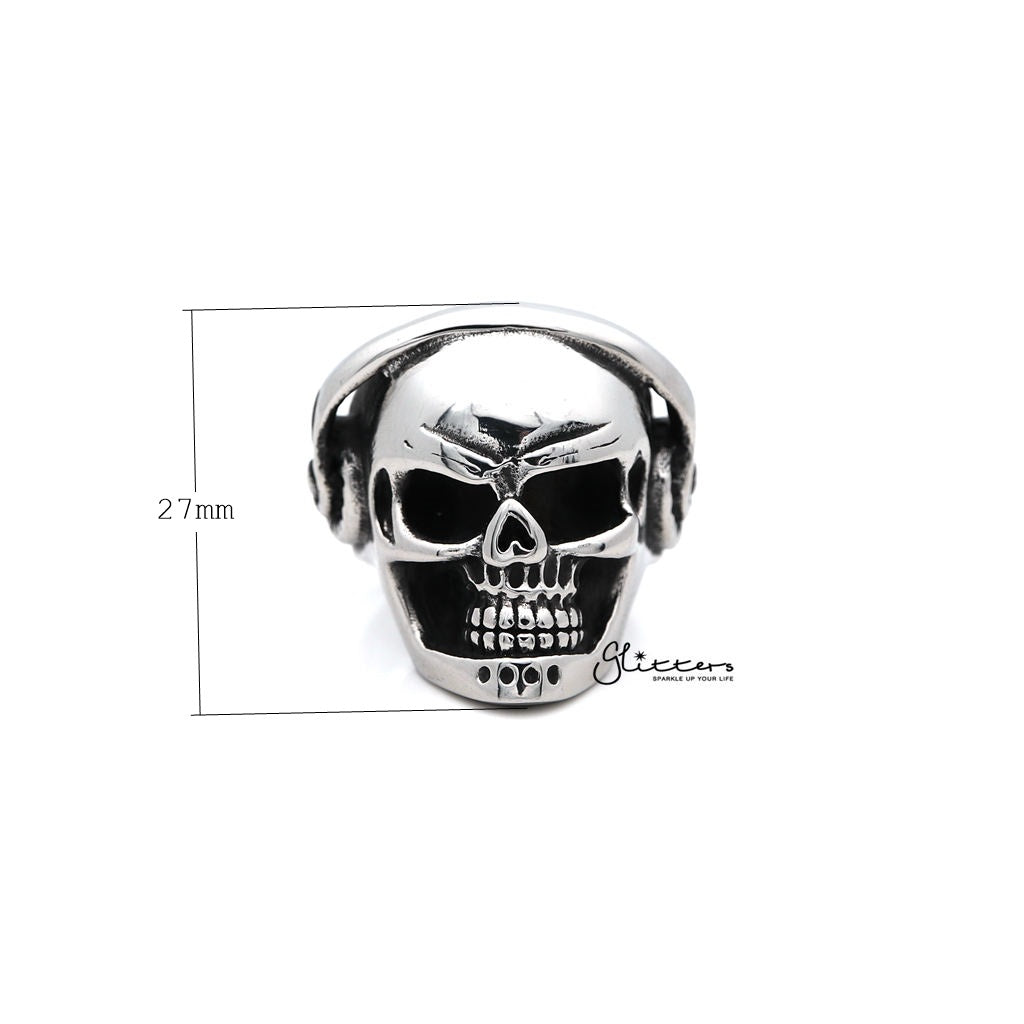 Men's Stainless Steel Skull Head with Headphone Casting Rings-Jewellery, Men's Jewellery, Men's Rings, Rings, Stainless Steel, Stainless Steel Rings-SR0152_1000-01_New-Glitters