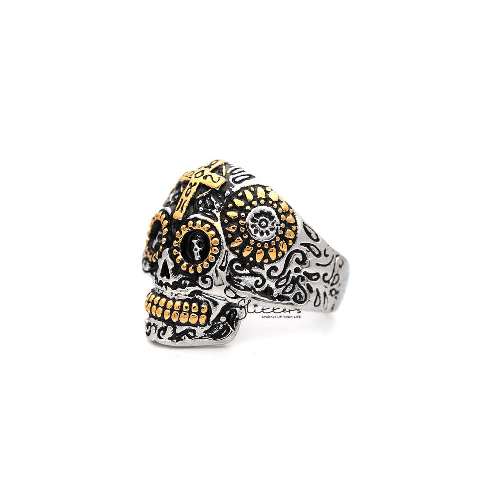 Men's Stainless Steel Two Tone Skull with Cross Casting Rings-Jewellery, Men's Jewellery, Men's Rings, Rings, Stainless Steel, Stainless Steel Rings-SR0205_1000-02-Glitters