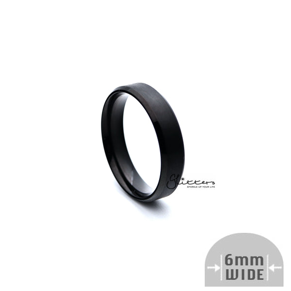 Black Titanium Ion-Plated Stainless Steel 6mm Wide Beveled Edge Band Rings-Jewellery, Men's Jewellery, Men's Rings, Rings, Stainless Steel, Stainless Steel Rings-SR0221-02-Glitters