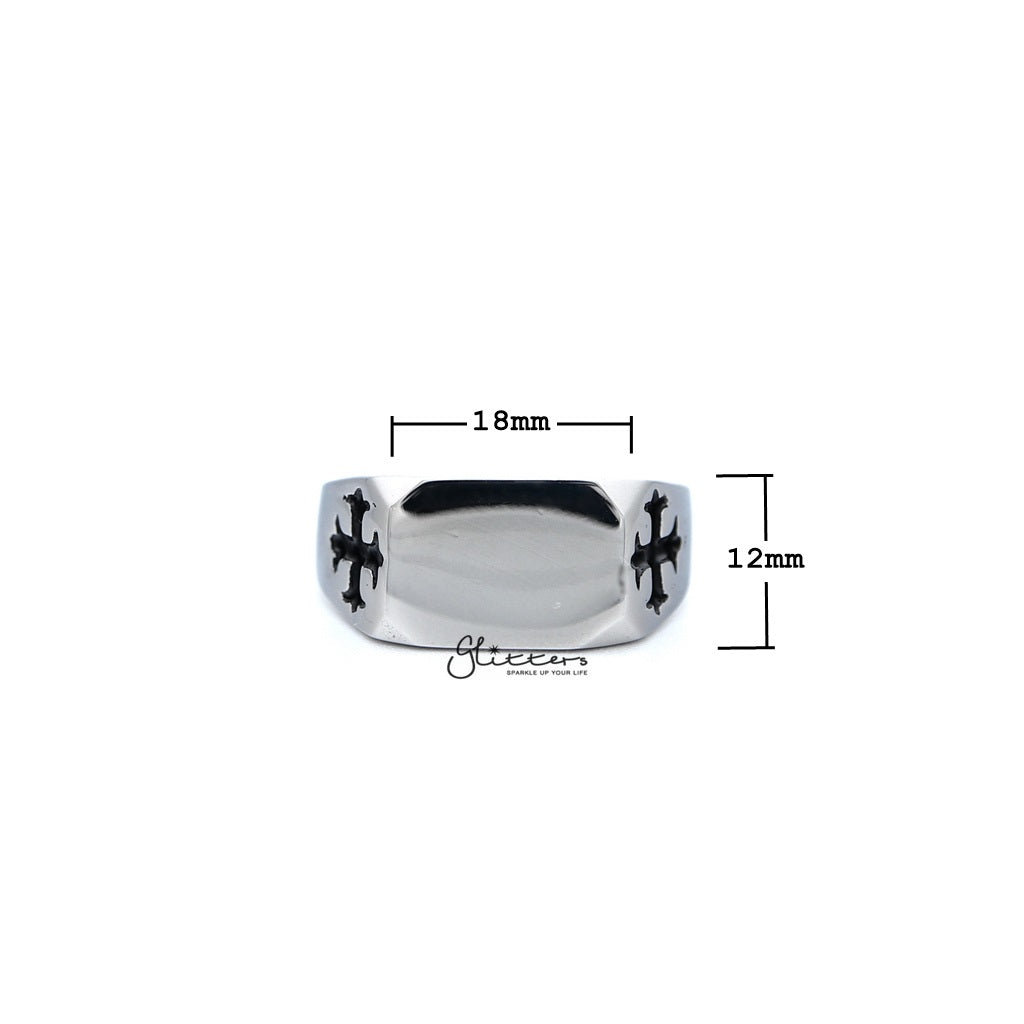 Men's Stainless Steel Glossy Rectangle with Crosses Casting Rings-Jewellery, Men's Jewellery, Men's Rings, Rings, Stainless Steel, Stainless Steel Rings-SR0233_1000-01_New-Glitters