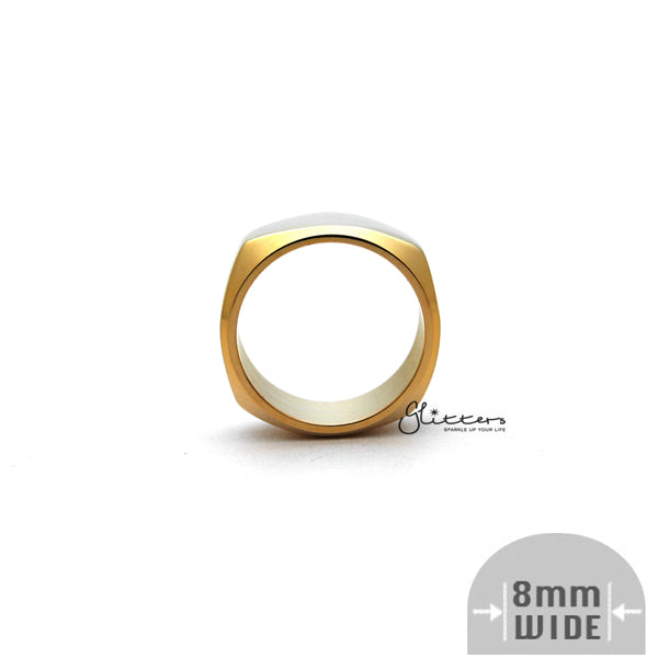 Stainless Steel High Polished 8mm Wide Unique Square Shape Band Rings - Gold-Jewellery, Men's Jewellery, Men's Rings, Rings, Stainless Steel, Stainless Steel Rings-SR0249_03-Glitters