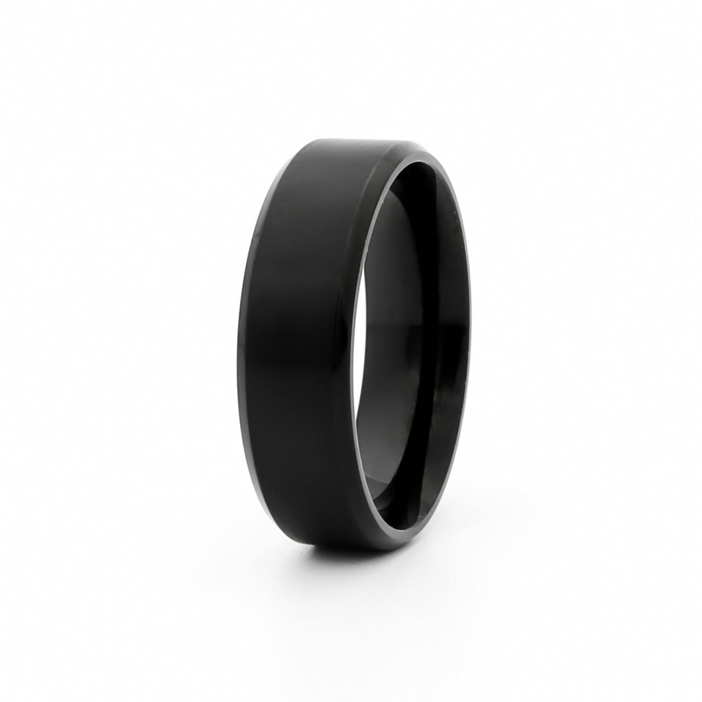 Black Titanium Ion-Plated Stainless Steel 8mm Wide Beveled Edge Band Rings-Best Sellers, Jewellery, Men's Jewellery, Men's Rings, Rings, Stainless Steel, Stainless Steel Rings-SR0265-1_1-Glitters