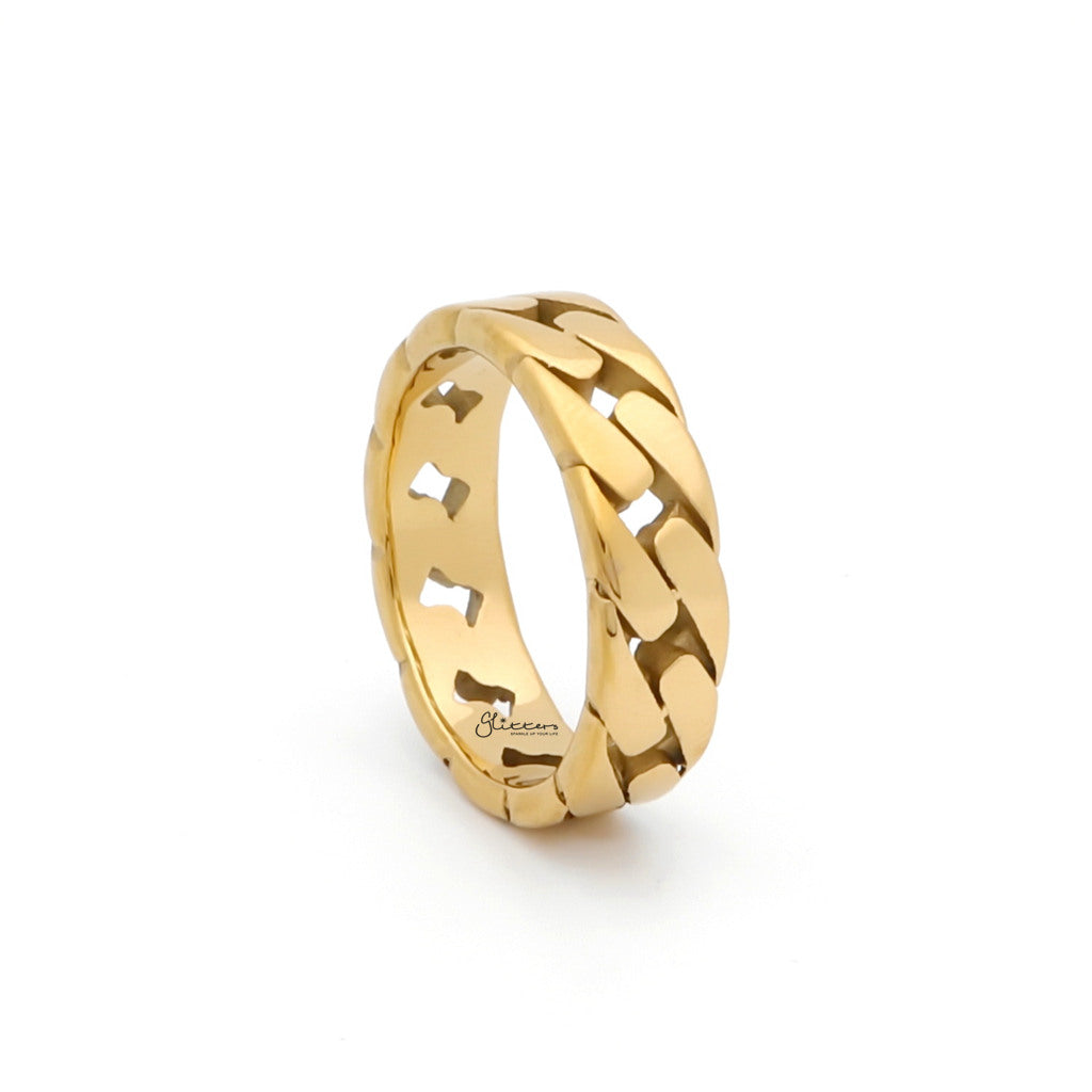 Stainless Steel Cuban Curb Chain Link Ring - Gold-Jewellery, Men's Jewellery, Men's Rings, New, Rings, Stainless Steel Rings-SR0310-2_1_6b87d641-b9b7-4f6b-b10b-c948d405aa16-Glitters
