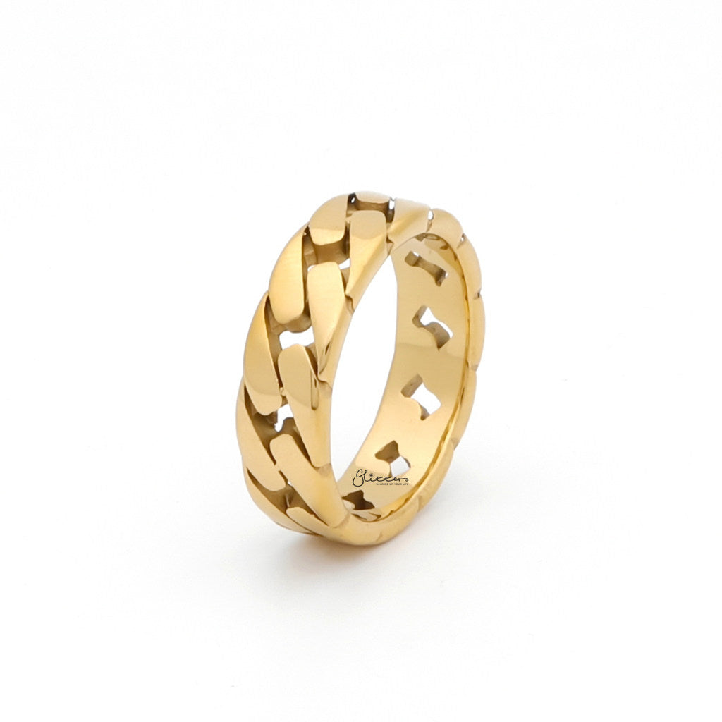 Stainless Steel Cuban Curb Chain Link Ring - Gold-Jewellery, Men's Jewellery, Men's Rings, New, Rings, Stainless Steel Rings-SR0310_1_9c6227af-854b-478c-8eb9-32c1968d895b-Glitters