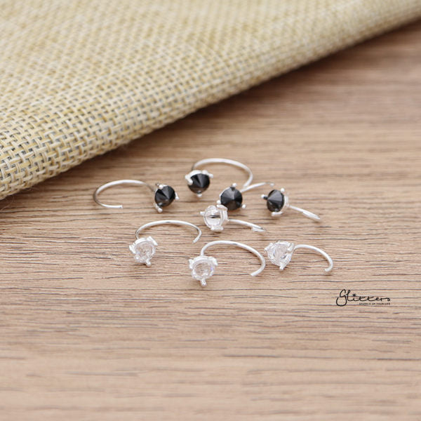 925 Sterling Silver CZ Open Huggie Hoop Earrings-Cubic Zirconia, earrings, Hoop Earrings, Jewellery, Women's Earrings, Women's Jewellery-SSE0057-A_600-Glitters