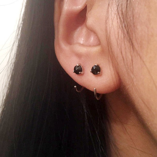 925 Sterling Silver CZ Open Huggie Hoop Earrings-Cubic Zirconia, earrings, Hoop Earrings, Jewellery, Women's Earrings, Women's Jewellery-SSE0057-M-Glitters