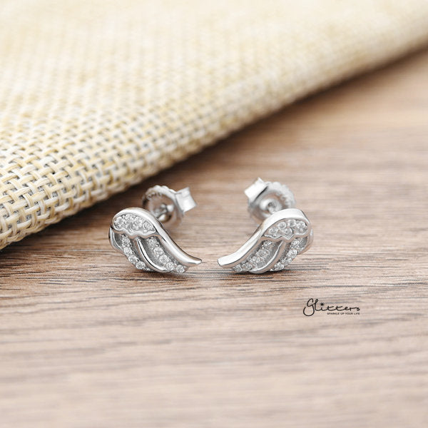 925 Sterling Silver CZ Angel Wings Stud Earrings-Cubic Zirconia, earrings, Jewellery, Stud Earrings, Women's Earrings, Women's Jewellery-SSE0109-02_600-Glitters