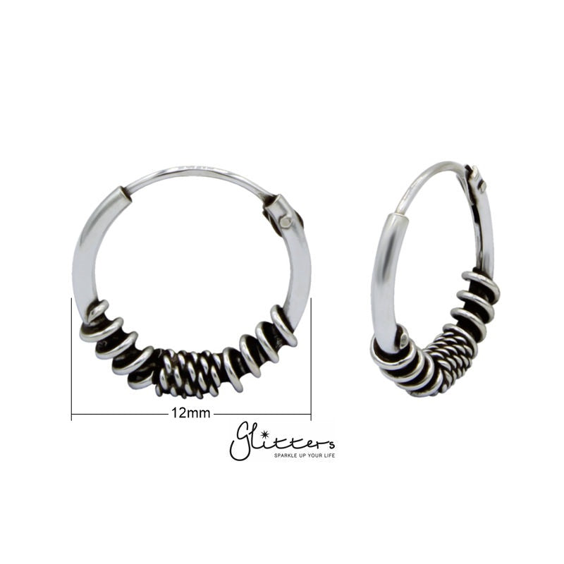 Sterling Silver Bali Hoop Sleeper Earrings - 12mm - SSE0233-earrings, Hoop Earrings, Jewellery, Women's Earrings, Women's Jewellery-SSE0233_New_7c98a8f0-297f-41c1-80a0-a111870e8a3e-Glitters