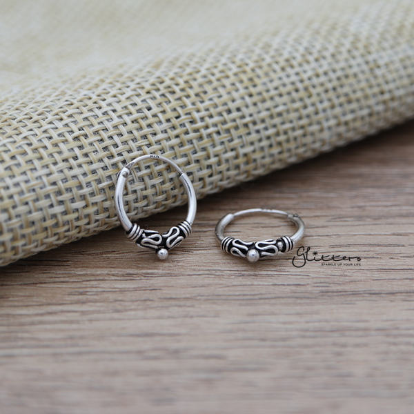 Sterling Silver Bali Hoop Sleeper Earrings - 12mm - SSE0235-earrings, Hoop Earrings, Jewellery, Women's Earrings, Women's Jewellery-SSE0235_03-Glitters