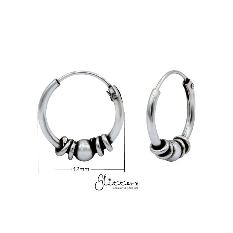 Sterling Silver Bali Hoop Sleeper Earrings -12mm-SSE0236-earrings, Hoop Earrings, Jewellery, Women's Earrings, Women's Jewellery-SSE0236_new_025b208a-ac84-49d1-b0fd-377ce8d1e958-Glitters