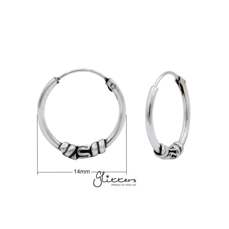 Sterling Silver Bali Hoop Sleeper Earrings - 14mm - SSE0244-earrings, Hoop Earrings, Jewellery, Women's Earrings, Women's Jewellery-SSE0244_New_b52cd232-a5a7-47f3-a0a6-ad876383625f-Glitters