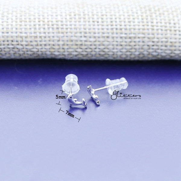 Solid 925 Sterling Silver Dolphin Stud Women's Earrings-earrings, Jewellery, Stud Earrings, Women's Earrings, Women's Jewellery-SSE0290_02_New-Glitters