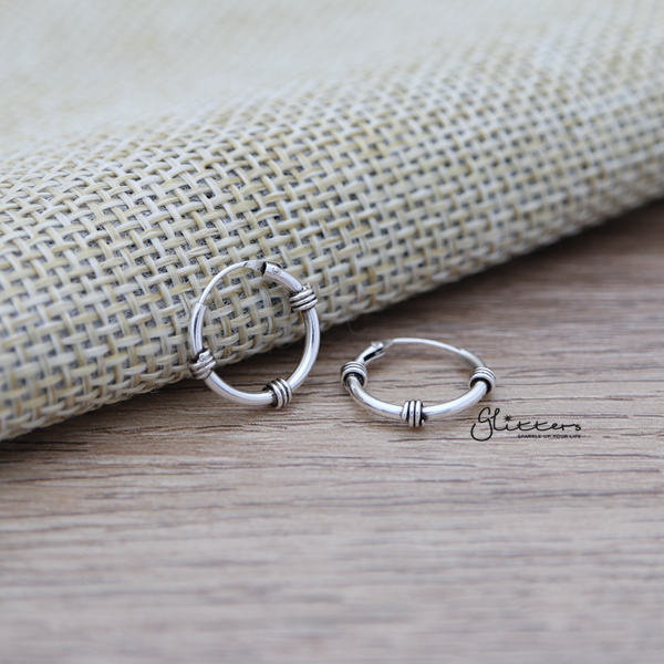 Sterling Silver Bali Hoop Sleeper Earrings - 12mm - SSE0301-earrings, Hoop Earrings, Jewellery, Women's Earrings, Women's Jewellery-SSE0301_01_600-Glitters