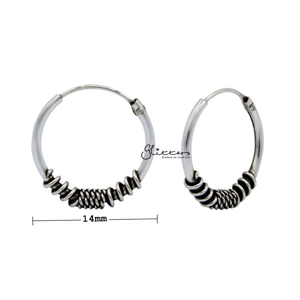 Sterling Silver Bali Hoop Sleeper Earrings - 14mm - SSE0308-earrings, Hoop Earrings, Jewellery, Women's Earrings, Women's Jewellery-SSE0308_02_New-Glitters