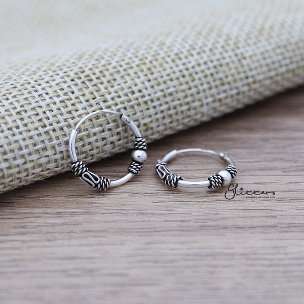 Sterling Silver Bali Hoop Sleeper Earrings - 14mm - SSE0311-earrings, Hoop Earrings, Jewellery, Women's Earrings, Women's Jewellery-SSE0311_01-Glitters