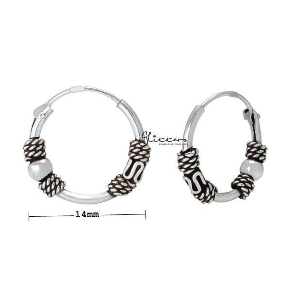 Sterling Silver Bali Hoop Sleeper Earrings - 14mm - SSE0311-earrings, Hoop Earrings, Jewellery, Women's Earrings, Women's Jewellery-SSE0311_02_New-Glitters