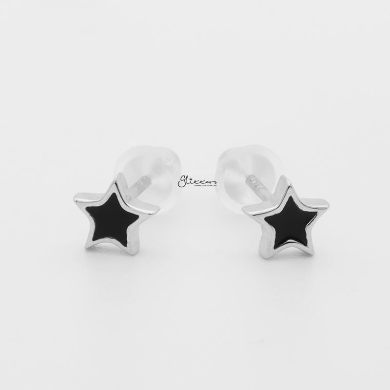 Sterling Silver Black Center Star Shape Stud Earrings-earrings, Jewellery, Stud Earrings, Women's Earrings, Women's Jewellery-SSE0342-1_800-Glitters