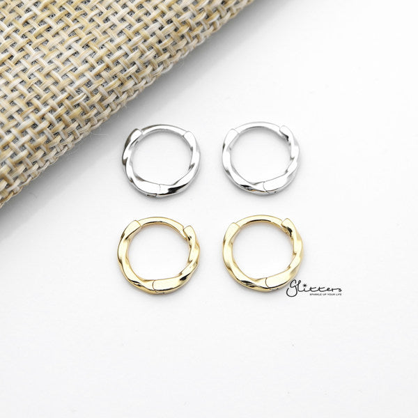 925 Sterling Silver Twisted Pattern One-Touch Huggie Hoop Earrings-earrings, Hoop Earrings, Jewellery, Twist, Women's Earrings, Women's Jewellery-SSE0366-A_600-Glitters