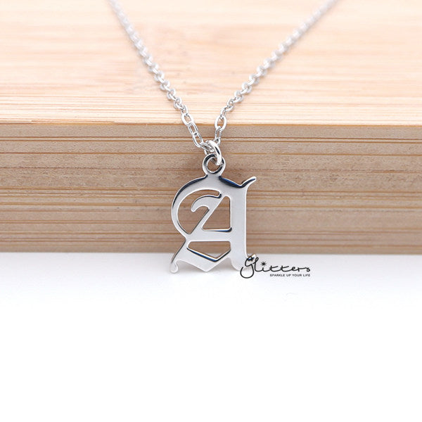 Personalized Sterling Silver Alphabet Necklace- Old English Font-Alphabet Necklace, Personalized-SSP0011-OE-A-Glitters