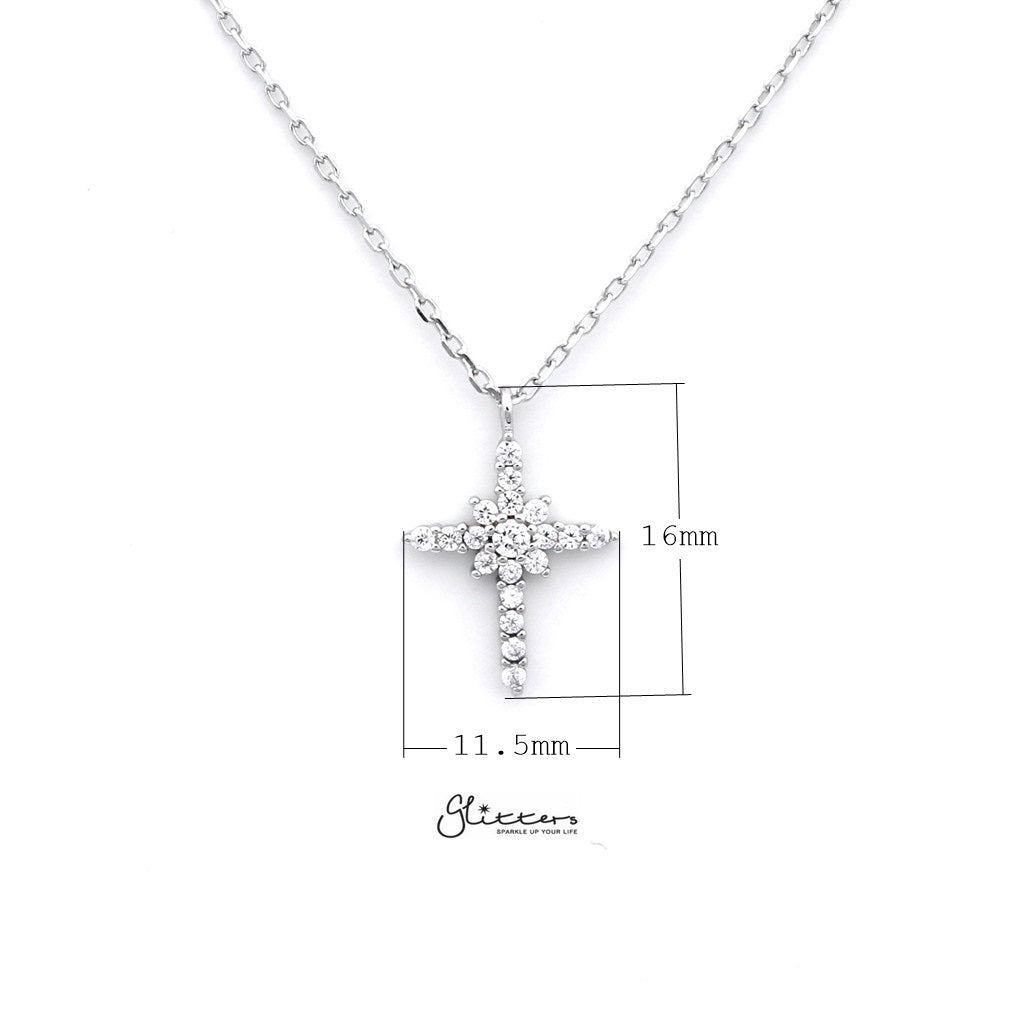 Sterling Silver CZ Paved Cross Women's Necklace with 43cm Chain-Cubic Zirconia, Jewellery, Necklaces, Sterling Silver Necklaces, Women's Jewellery, Women's Necklace-SSP0125_1000-01_New-Glitters