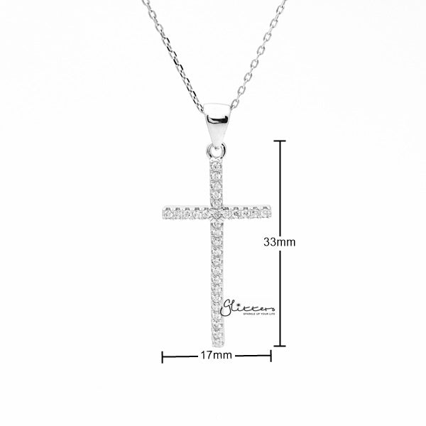 925 Sterling Silver C.Z Cross Necklace with 45cm Chain-Cubic Zirconia, Jewellery, Necklaces, Sterling Silver Necklaces, Women's Jewellery, Women's Necklace-SSP0164-02_New-Glitters