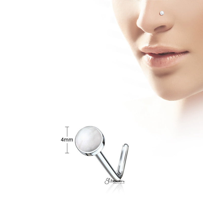 Opalite Stone Set L Bend Nose Stud Ring-Body Piercing Jewellery, L Bend, Nose Piercing Jewellery, Nose Studs-SemiPreciousStoneSetLBendNoseStudRing-Opalite_2-Glitters