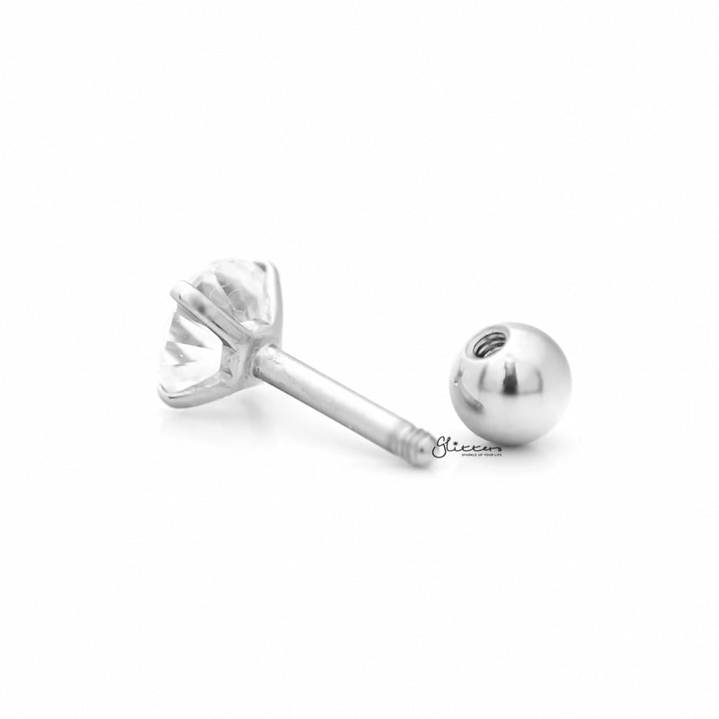 Surgical Steel Prong Set Round CZ Barbell Studs - Silver