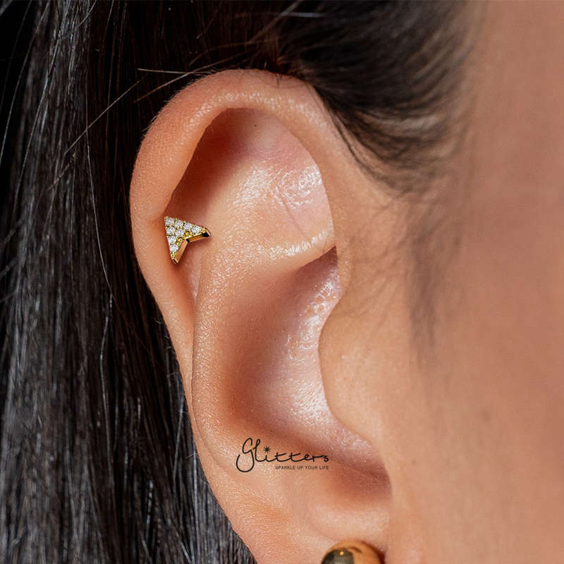CZ Arrowhead Tragus Cartilage Barbell Stud - Silver-Body Piercing Jewellery, Cartilage, Cubic Zirconia, Jewellery, Tragus, Women's Earrings, Women's Jewellery-TG0132_3-Glitters