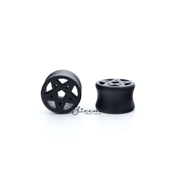 Black Star Cut Out Natural Wood Double Flared Saddle Fit Tunnel-Body Piercing Jewellery, Plug, Tunnel-TL0056-Glitters