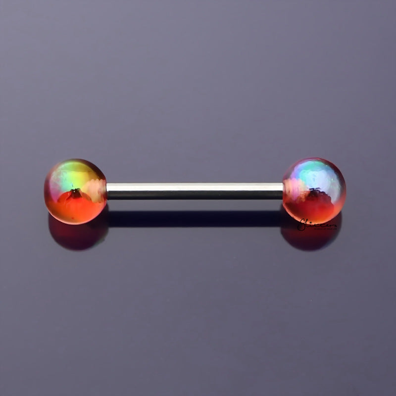 Metallic Aurora Borealis Coating Balls Tongue Barbell - Rainbow-Body Piercing Jewellery, Tongue Bar-TR0001-PINK-1_800-Glitters